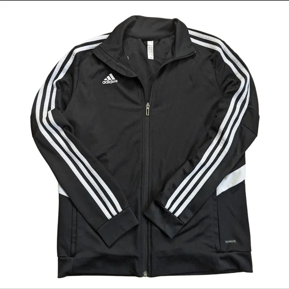 Adidas Climalite Classic 3 Stripe Full Zip Black Lightweight Running Jacket L - Picture 1 of 4